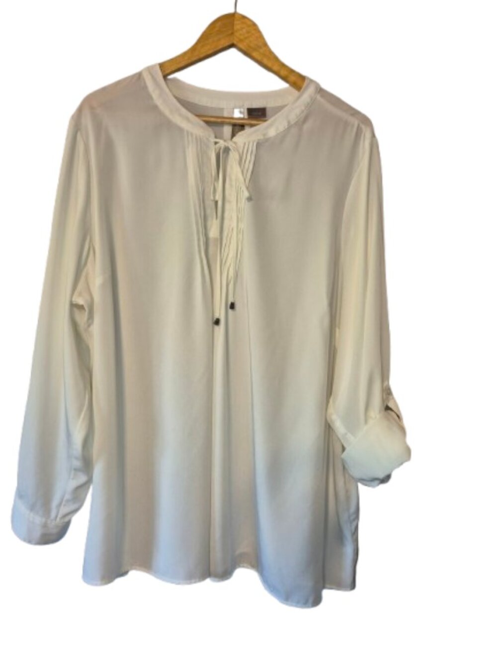Penningtons Cream Roll Tab Long Sleeve Tie Neck Blouse Size 2X